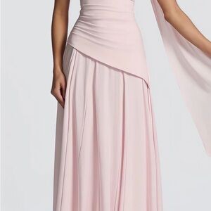 Romane Pink Strapless Corset Chiffon Maxi Dress